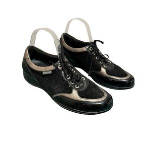 Mephisto Lison Black Suede Patent Leather Shoes Size 8.5